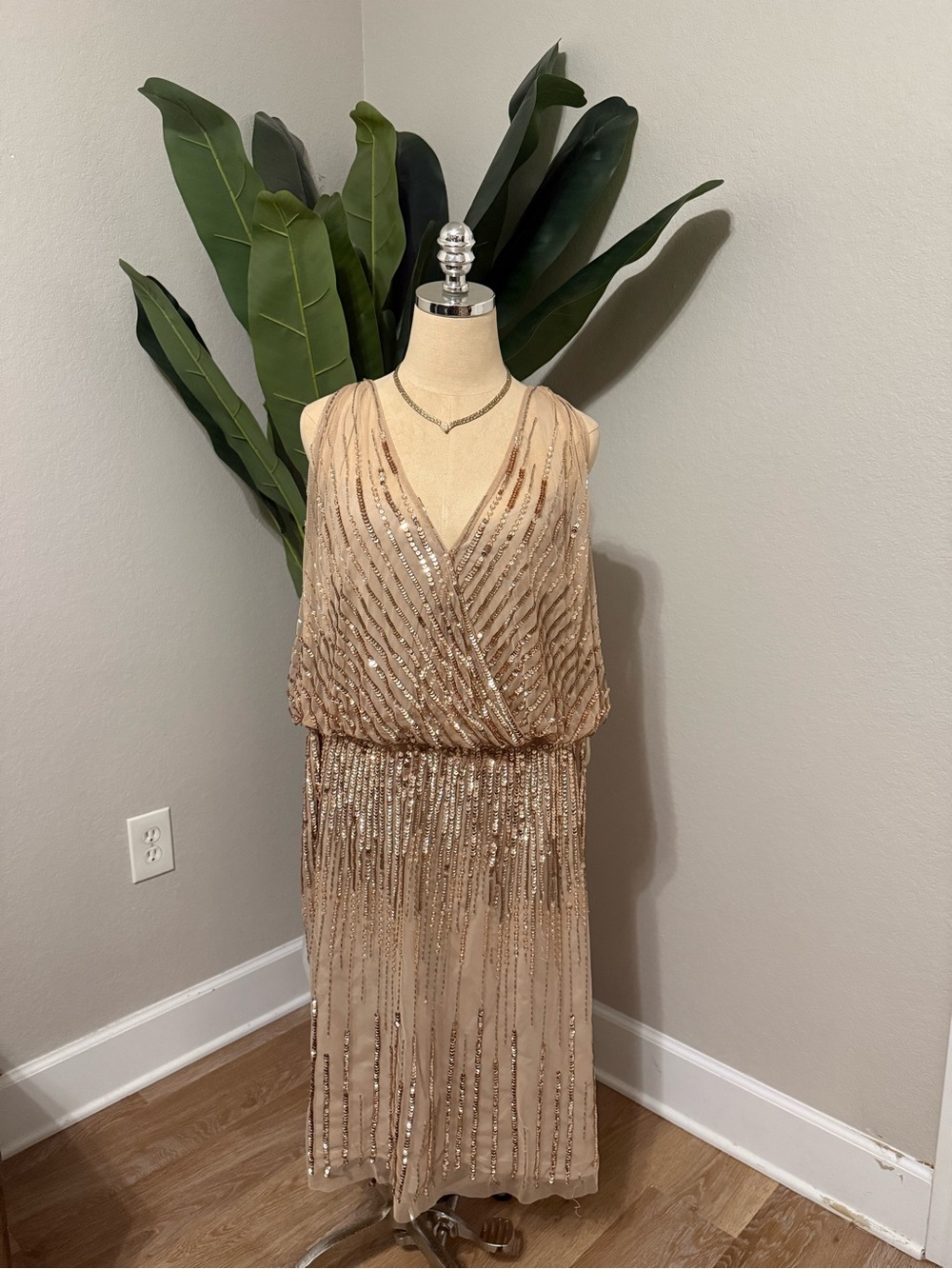 Adrianna Papell Art Deco Hand-Beaded Blouson Dress